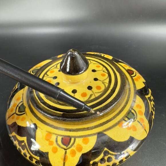 Vintage Earthenware Pottery Trinket Dish W Lid Sugar Bowl Signed Safi Hand Glaze - Picture 9 of 14